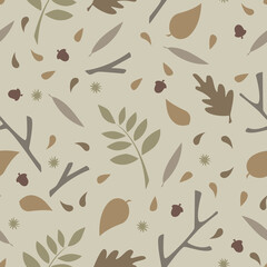 Fall themed background. Seamless Autumn pattern. Vectors of leaves and branches.