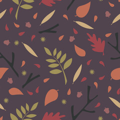 Fall themed background. Seamless Autumn pattern. Vectors of leaves and branches.
