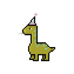 Pixel dinosaur, cute character, happy birthday holiday