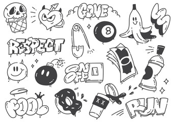 Set of hand drawn graffiti doodle vector illustration - 519688985
