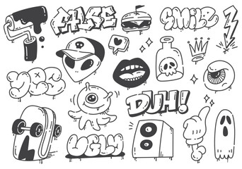 Set of hand drawn graffiti doodle vector illustration - 519688991