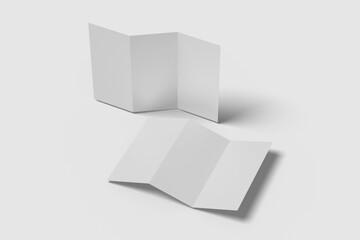 Realistic blank trifold brochure illustration for mockup. 3D Render.