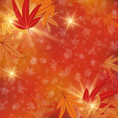 Fototapeta na wymiar Autumn style red blurred vector background with falling leaves and bokeh effect 