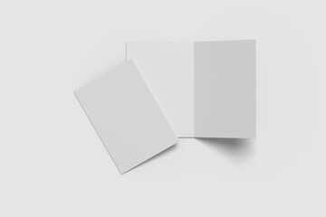 Realistic blank bifold brochure illustration for mockup. 3D Render.