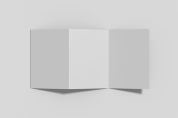 Realistic blank trifold brochure illustration for mockup. 3D Render.