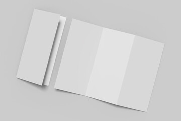 Realistic blank trifold brochure illustration for mockup. 3D Render.