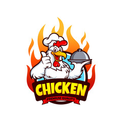 Chicken Logo Cartoon Character. A funny Cartoon Rooster chicken giving a thumbs up. Vector logo illustration.