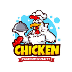 Chicken Logo Cartoon Character. A funny Cartoon Rooster chicken giving a thumbs up. Vector logo illustration.