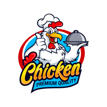Chicken Logo Cartoon Character. A funny Cartoon Rooster chicken giving a thumbs up. Vector logo illustration.