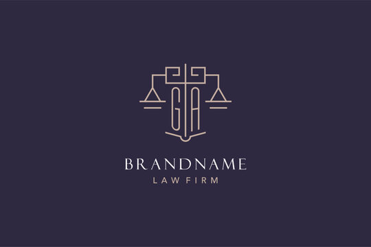 Initial letter GA logo with scale of justice logo design, luxury legal logo geometric style