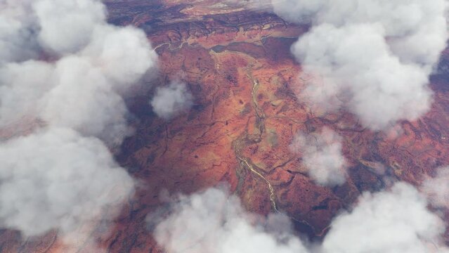 Aerial top and cloudy view of the Australian desert. Northern Territory