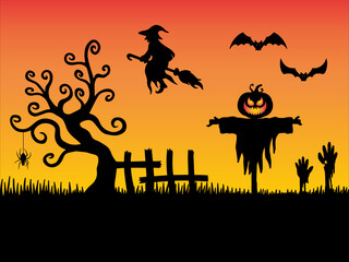 Fototapeta na wymiar Halloween Silhouette Background Illustration