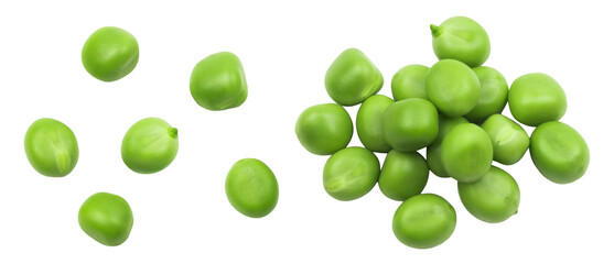 Green pea kernels isolated on white background.