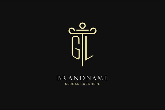 Luxury modern monogram GL logo for law firm with pillar icon design style