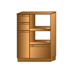 Wooden cabinets on white background bathroom cabinet, wardrobe, wall shelf, blank bookshelf.