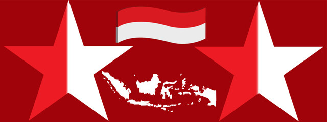 Flag background with stars
and the map of Indonesian independence.For Indonesia flag icons set in the shape of square.