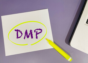 DMP text on purple background