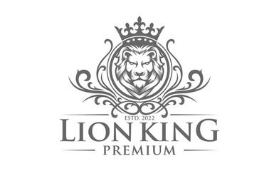 Royal king lion crown symbols. Elegant gold Leo animal logo. Premium luxury brand identity icon. Vector illustration.