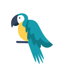 Colorful minimalistic parrot. Tropical and exotic birds, inhabitants of jungle. Mammals, animals and fauna. Social media stickers, poster or banner for website. Cartoon flat vector illustration