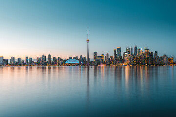 Fototapeta na wymiar Toronto city skyline from Center Island at Ontario, Canada