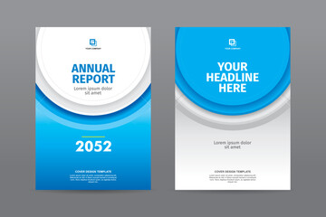 Modern circle shape blue and white  background A4 size book cover template for annual report, magazine, booklet, proposal, portfolio, brochure, poster