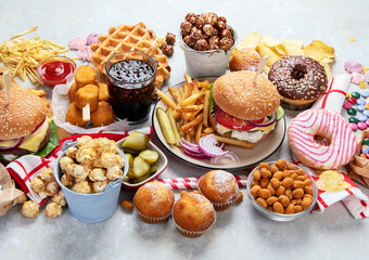 Assorted american food.