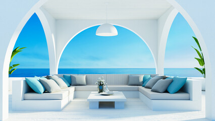 Outdoor living beach luxury and see view - 3Drendering  - 519703327