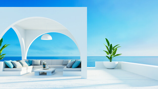 Outdoor living beach luxury and see view - 3D 

rendering 