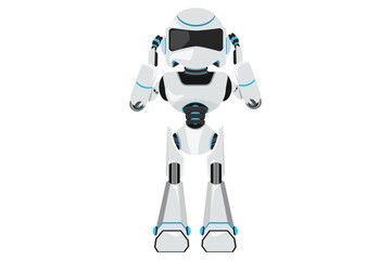 Business flat drawing robot covering or closing his ears with hands, making don't hear or listen gesture. Humanoid cybernetic organism. Future robotic development. Cartoon design vector illustration