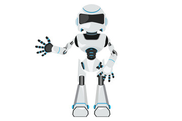 Business flat drawing robot presenting new product. Robot showing something or presenting project. Humanoid robot cybernetic organism. Future robotic development. Cartoon design vector illustration