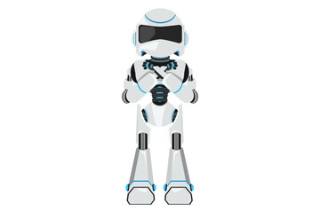 Business design drawing robot crossing arms. Robot making X shape, stop sign with hands and negative expression. Technology development. Artificial intelligence. Flat cartoon style vector illustration