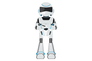 Business design drawing robot with keeping arms crossed. Robot standing with folded arms pose. Future technology. Artificial intelligence and machine learning. Flat cartoon style vector illustration