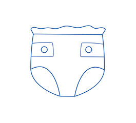 Baby diapers icon. Minimal stickers for social networks. Underwear for children, hygiene and care. Minimalistic blue graphic element for online store website. Cartoon flat vector illustration