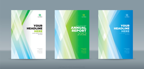 Fototapeta premium Modern simple random white cyan and green transparent triangle shape cover template