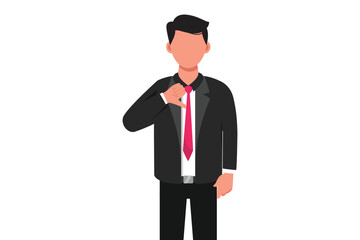 Obraz premium Business flat drawing businessman showing thumbs down sign, dislike, looks with negative expression and disapproval. Disagreement, disgust and negative expressions. Cartoon design vector illustration