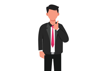 Business design drawing businessman show thumb lifted up sign. Cool gesturing. Thumb up gesture in very good hand sign, satisfy, approval, well done expression. Flat cartoon style vector illustration