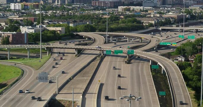 Drone view of cars on 288 freeway in Houston, Texas