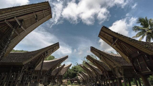 Time Lapse of The Ancient Traditional Village of Kete Kesu in Tana Toraja, South Sulawesi, Indonesia