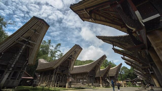 Time Lapse of The Ancient Traditional Village of Kete Kesu in Tana Toraja, South Sulawesi, Indonesia