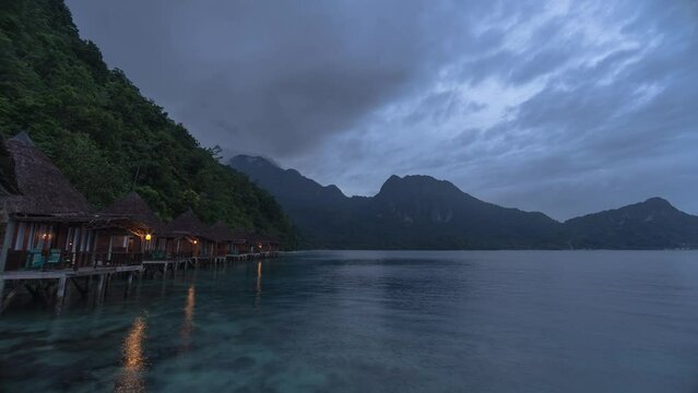 Time Lapse of Beautiful Ora Beach Resort in Saleman Seram Maluku, Indonesia During Cloudy Storm