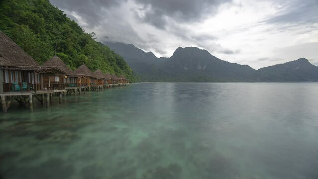 Time Lapse of Beautiful Ora Beach Resort in Saleman Seram Maluku, Indonesia During Cloudy Storm