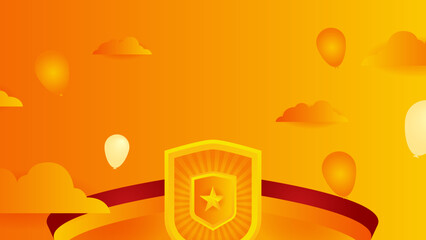 Modern red and orange flag star ribbon halftone and podium design background. Abstract background with trendy color for presentation design, flyer, social media cover, banner, nation festival banner