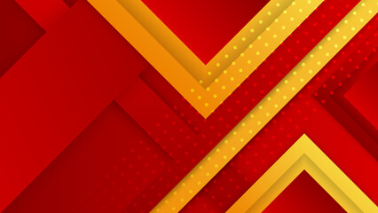 Modern red and orange flag star ribbon halftone and podium design background. Abstract background with trendy color for presentation design, flyer, social media cover, banner, nation festival banner