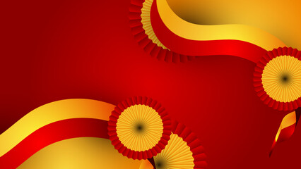 Modern red and orange flag star ribbon halftone and podium design background. Abstract background with trendy color for presentation design, flyer, social media cover, banner, nation festival banner