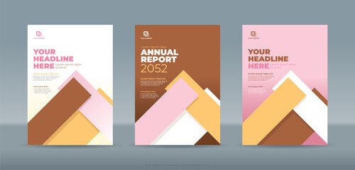 Abstract random overlap rectangle bars with brown and pink background A4 size book cover template for annual report, magazine, booklet, proposal, portfolio, brochure, poster