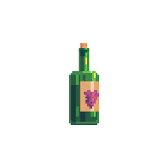 Bottle of wine. Isolated vector illustration. Pixel art style. 8-bit sprite. Old school computer graphic style.