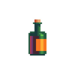 Bottle of wine. Isolated vector illustration. Pixel art style. 8-bit sprite. Old school computer graphic style.