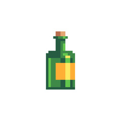 Bottle of wine. Isolated vector illustration. Pixel art style. 8-bit sprite. Old school computer graphic style.