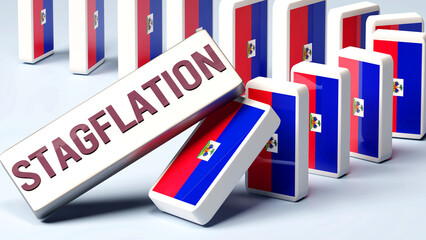 Haiti and Stagflation, causing a national problem and a falling economy. Stagflation as a driving force in the possible decline of Haiti.,3d illustration