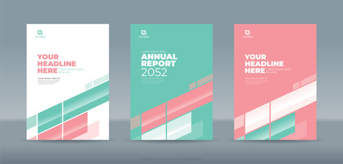 Abstract random transparent rectangle with white, pink and light green background A4 size book cover template for annual report, magazine, booklet, proposal, portfolio, brochure, poster